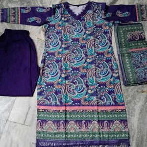 Cotton Blend Trendy Kurti Set