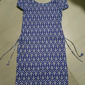 Blue Cotton Printed Kurti