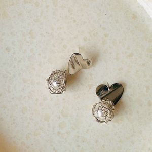 Silver Heart Pearl AD earrings