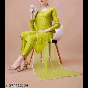 Lime Green Kurta Pent Set With Dupatta