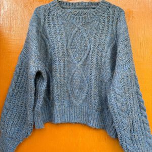 Korean Blue Cropped Pullover