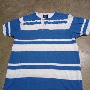 Blue and white Plain Line T Shirt