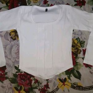 Curved Hem White Top