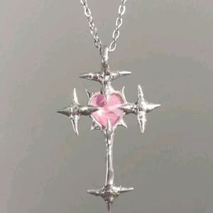 Y2k Imported Cross Pink Rhinestone Necklace🩰⭐🎀💝