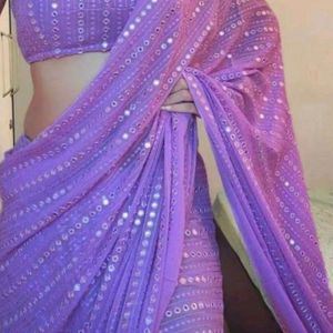 New Purple Saree Mirror Work