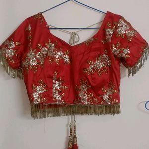 Red Full Work Blouse And Lehanga .