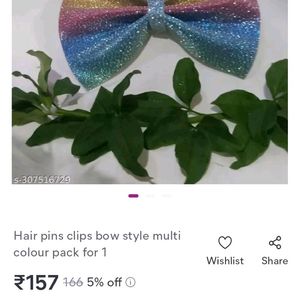 Hair pins clips bow style multi colour pack Of 1