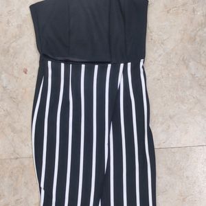 Halter-neck Black and White Striped dress