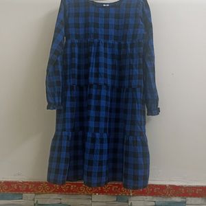 Chic Blue and Black Plaid Dress