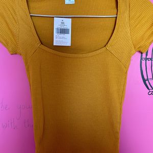 Mustard Color Fitted Rib Top