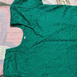 Peacock Green Chickankari Kurti