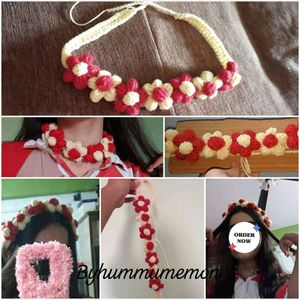 Crochet Puff Flowers Belt Hairband