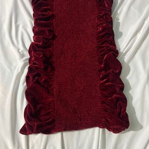 Maroon Velvet Straight Fit Short Dress