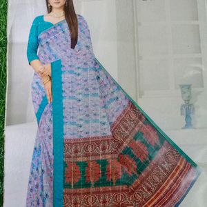 Lenin cotton saree with floral design