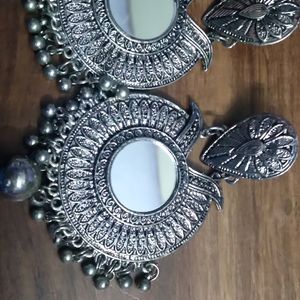 Big Size Oxidized Earrings With Mirror Work