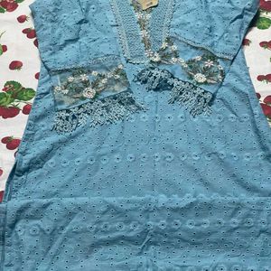 Trendy Pakistani Straight Kurti Set  Ocean Blue 💙