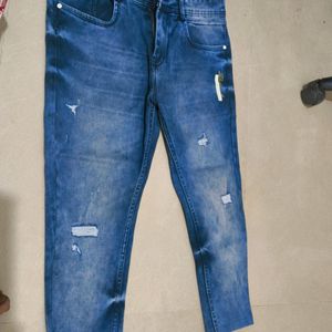 Blue Shaded Torn Denim Jeans