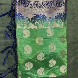 Parrot Green Sari With Blouse