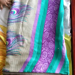 Chiffon Violet And Green Colour Saree