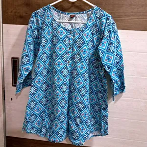 Short Cotton Kurti In Ikkat Print