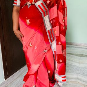 Pure Georgette Net Red Saree (Women)