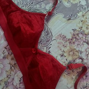 Red Chikan Cotton Bra