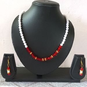 Red White Beads Jewellery Set