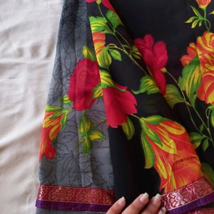 New Black Grey Saree With A Joint