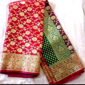 New Green And Pink Katan Banarasi Saree