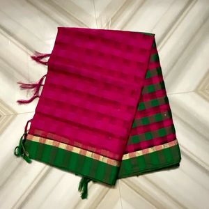 Checked Pink And Green Saree