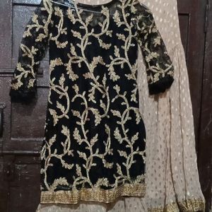 Girls Sharara Suit Golden And Black Colour