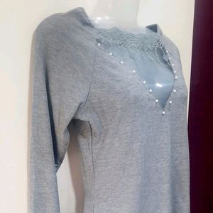 SHEIN Embellished Grey Top