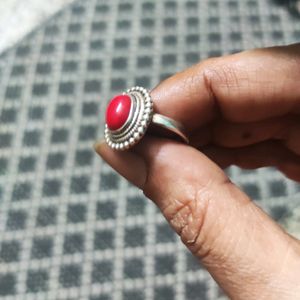 92.5 Hallmarked Pure Silver Red Coral Ring