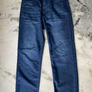 Dark Blue Denim Straight Leg High Waist Jeans