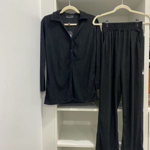 Black Pleated Relaxed Co Ord Suit