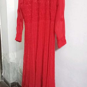 Red Chikankari Georgette Anarkali Kurta With Inner