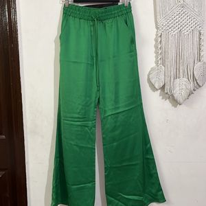 H&M Green satin Flared Pants