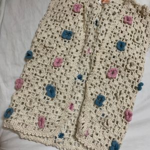 Beige Wool Crochet Vest