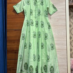 Boutique Flared Green Gown Silk