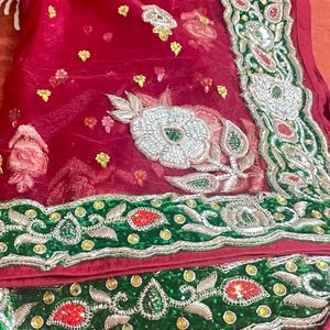 Bridal Green Red Coloured Lehenga Without Cancan