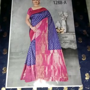 Fancy Banaras Blue And Pink Combo Saree