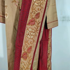 Nude And Maroon Kurta Ser (Women's)