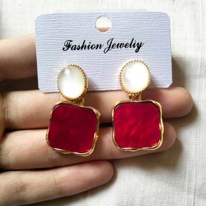 Red Marble Earrings