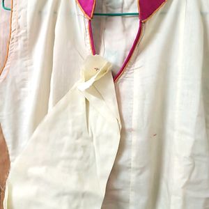 ALine Off White Cotton Kurta With Attached Sleeves