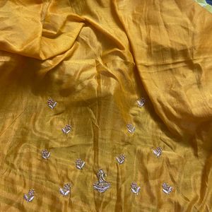 Beautiful Mustard Saree With Unstitch Blouse