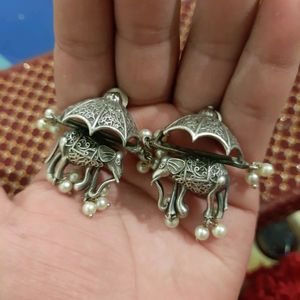 German Silver Antique Elephant Earrings