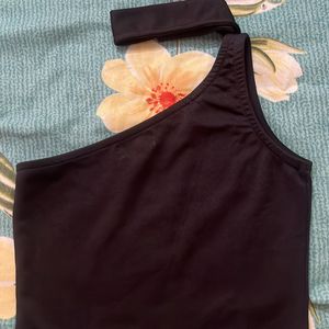 Black Crop Top With Beautiful Attached Neck Belt