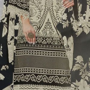 Cream Black Print Cotton Pakistani Dress