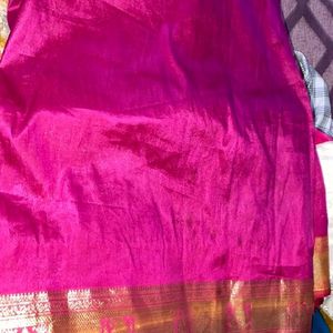 Magenta Saree With Golden  Border