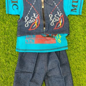 Stylist Boy Tshirt With Half Vascoat And Jeans